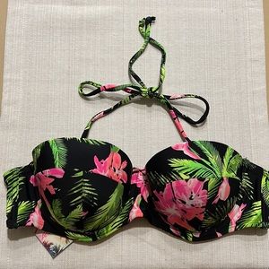 Tropical Print Bustier Padded Swim Top